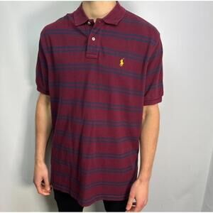 Vtg Ralph Lauren Polo Shirt Men’s Xl Burgundy Striped Preppy Pony Rugby Academia